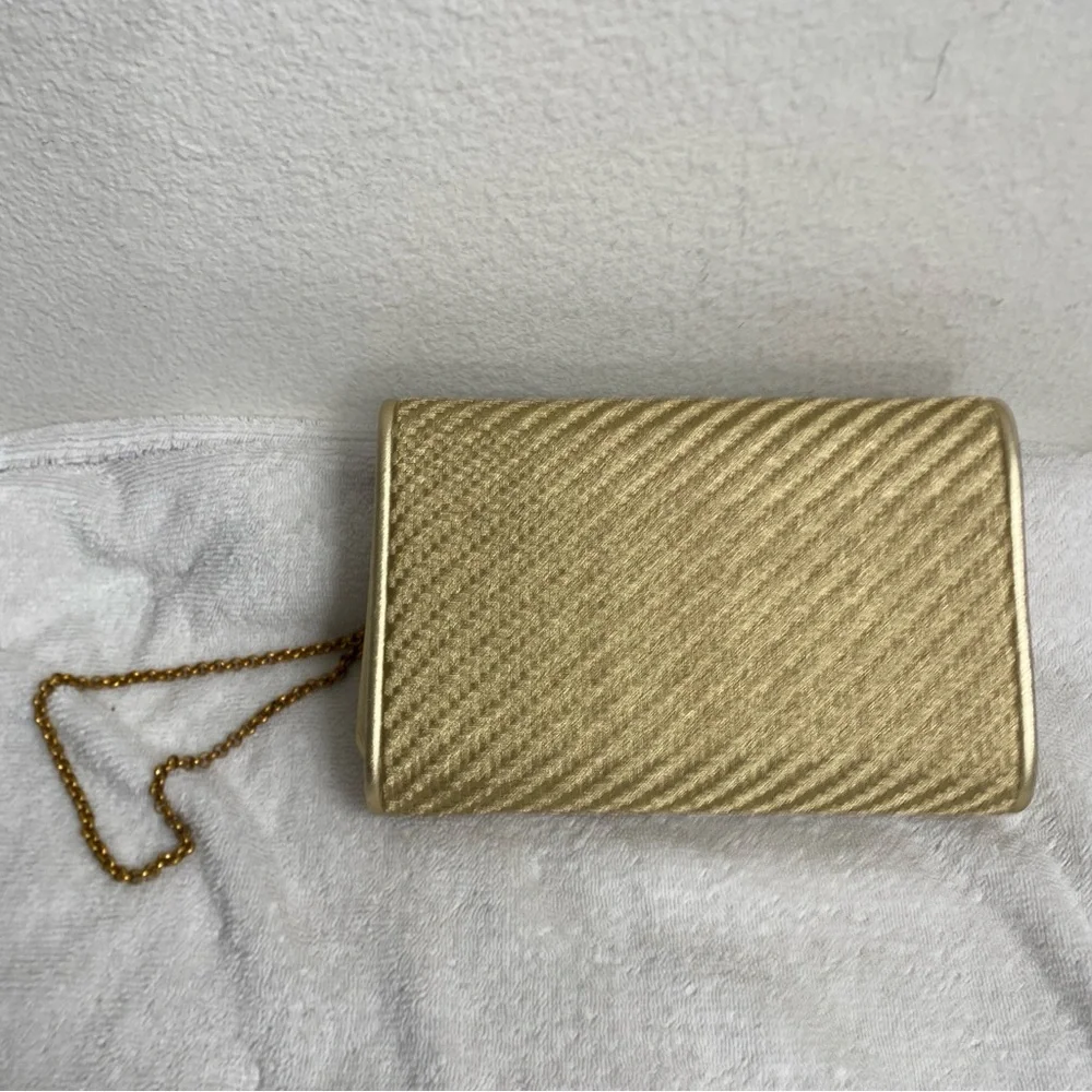 Vintage Gucci Women Metallic Gold Woven Clutch Shoulder Chain Bag Luxury Classic - Picture 3 of 16